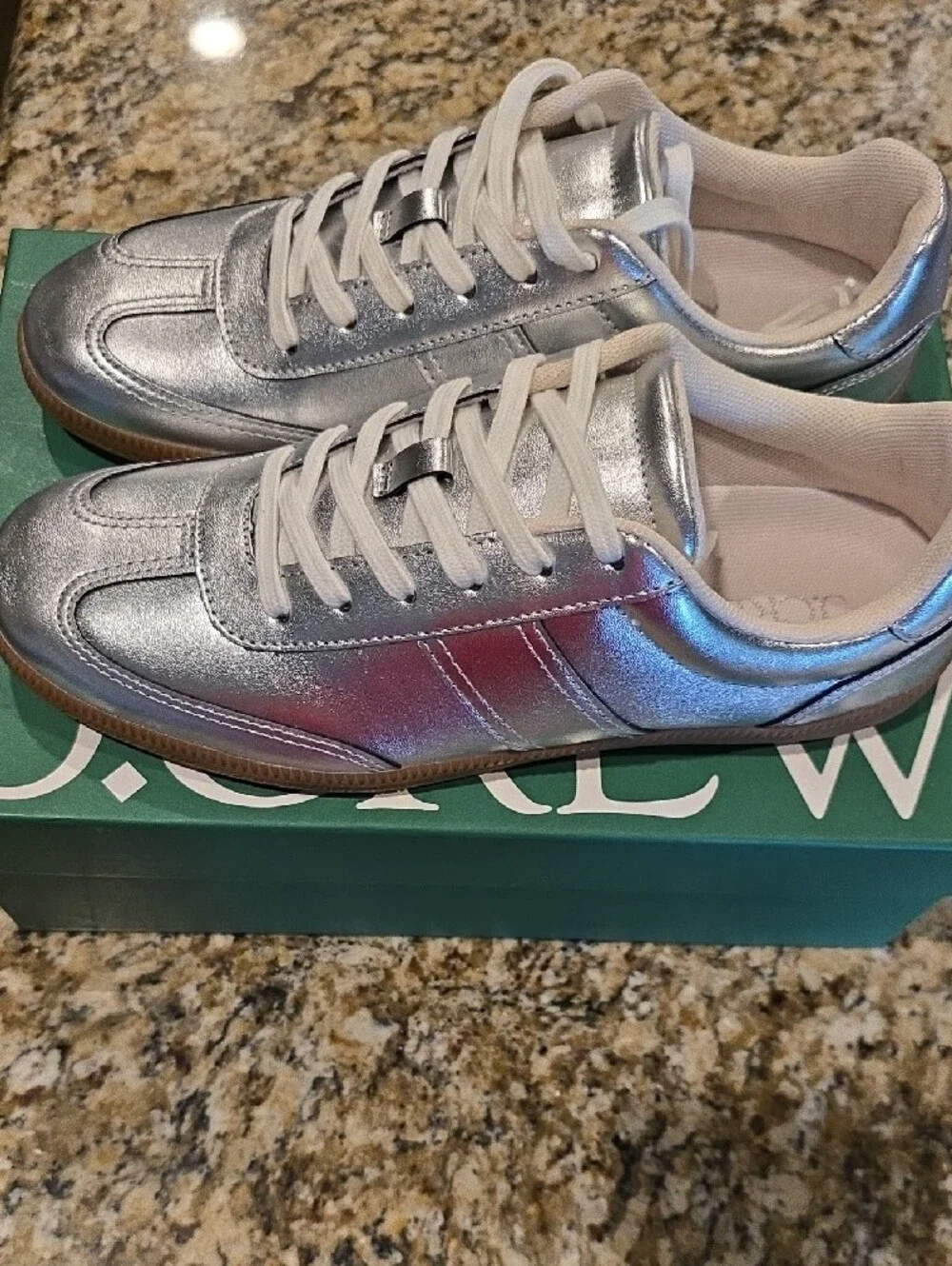 J. Crew Metallic Silver Lace-Up Sneakers